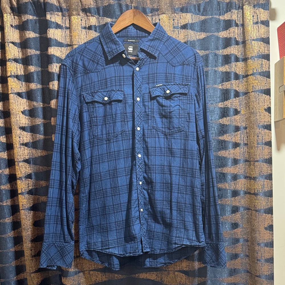 G-Star Navy Checkered Casual Shirt